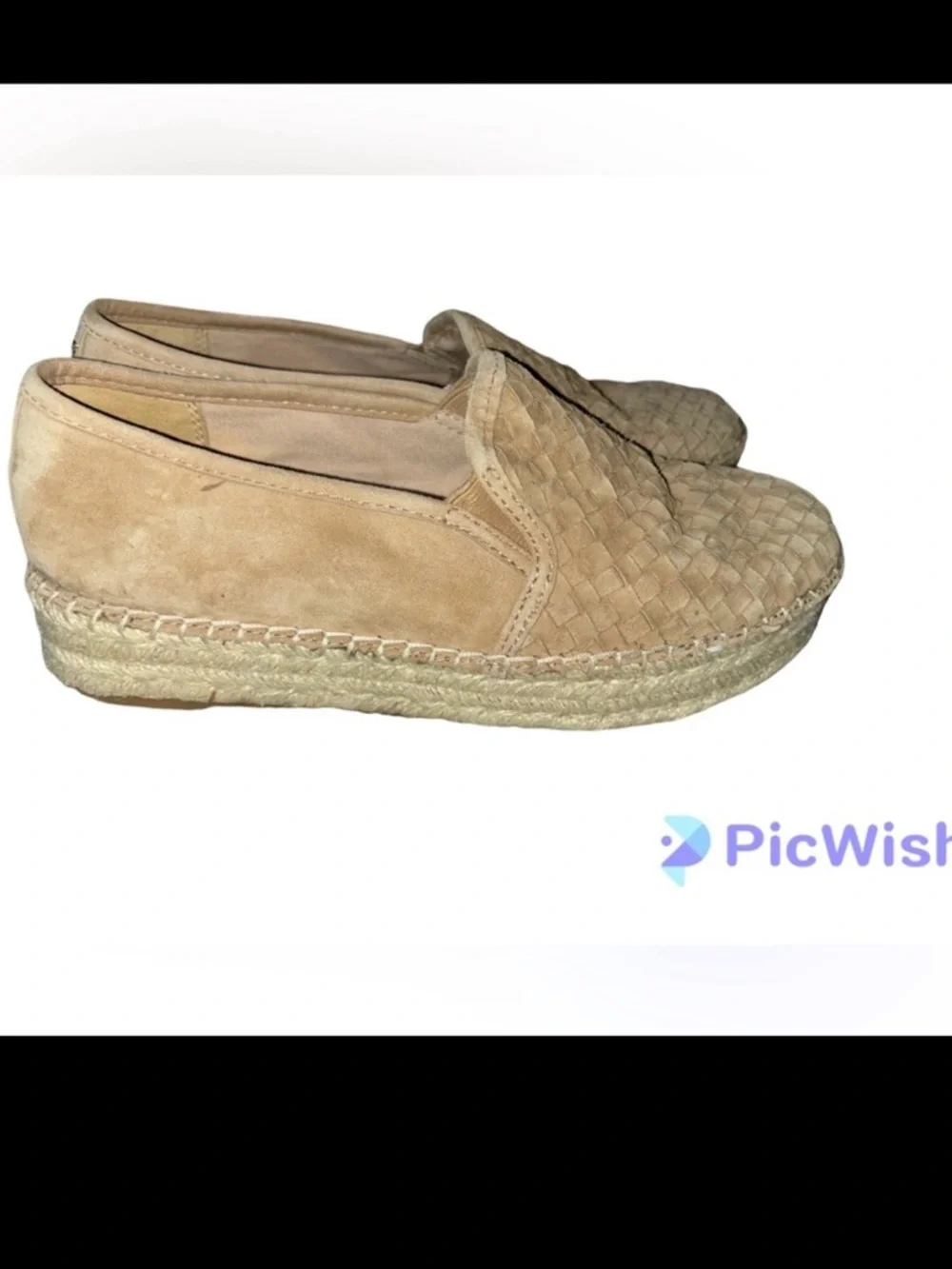 Sam Edelman Catherine Tan Woven Jute Leather Suede Platform Espadrille